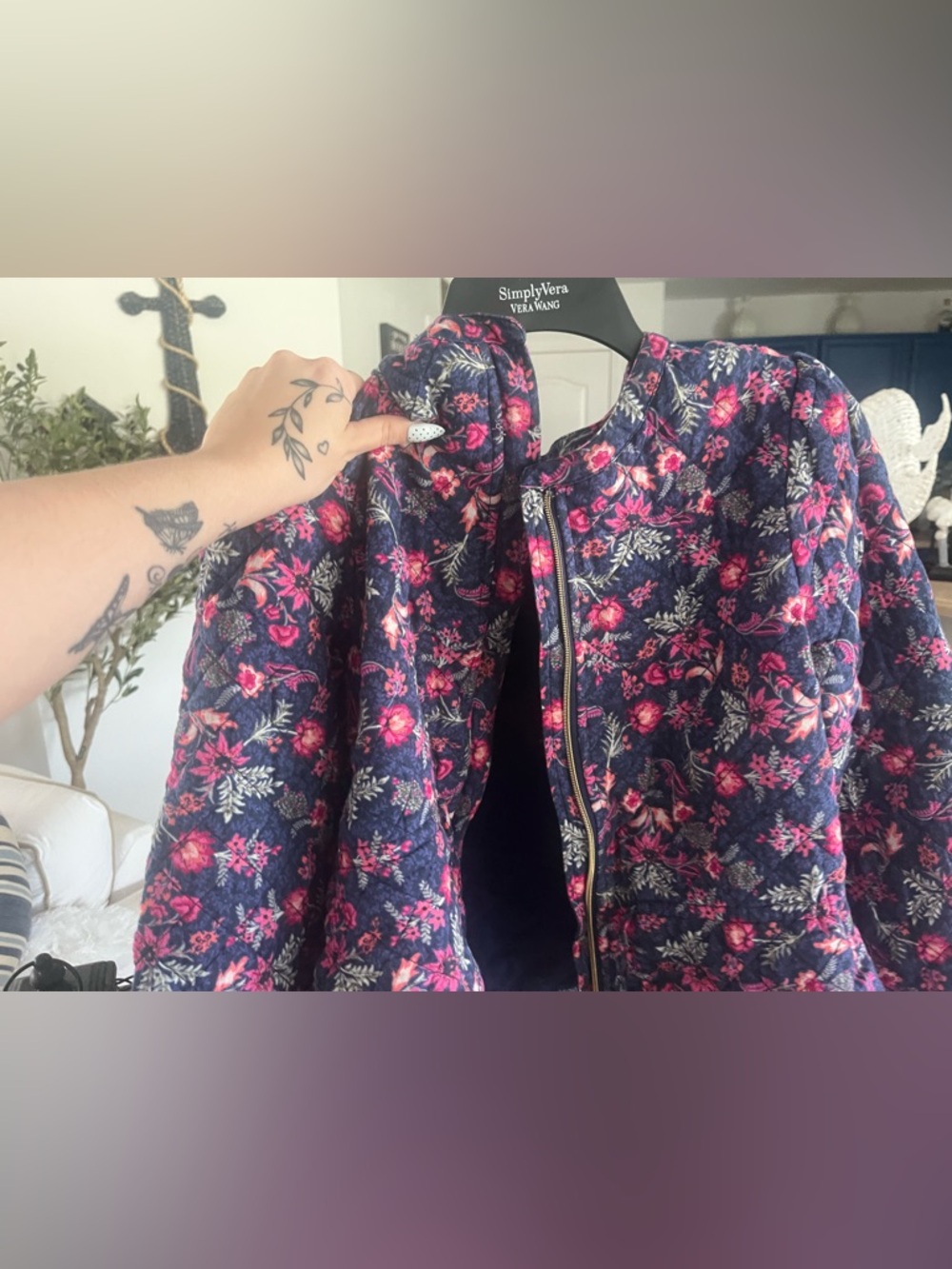 Tommy Bahama Simply Vera Quilted Floral Jacket - Navy with Pink Flowers